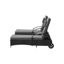 2x Wheeled Sun Lounger & Table Outdoor Set Black