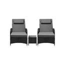 2x Wheeled Sun Lounger & Table Outdoor Set Black