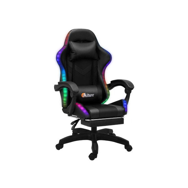 Led Gaming Chair With Massage And Recline Executive Pu Leather Black
