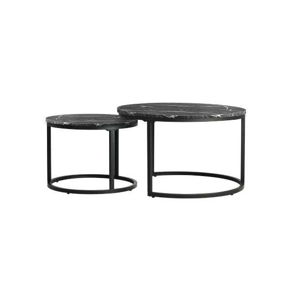 Set of 2 Nesting Coffee Table Round Marble Natural