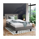Bed Frame Single Size Wooden Slats Grey Fabric