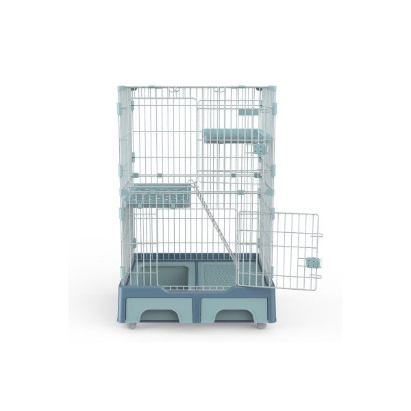 134 Cm Blue Pet 3 Level Cage House With Litter Tray And Storage Box