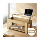 Coffee Table with Lift Up Top Storage Space Wooden Beige