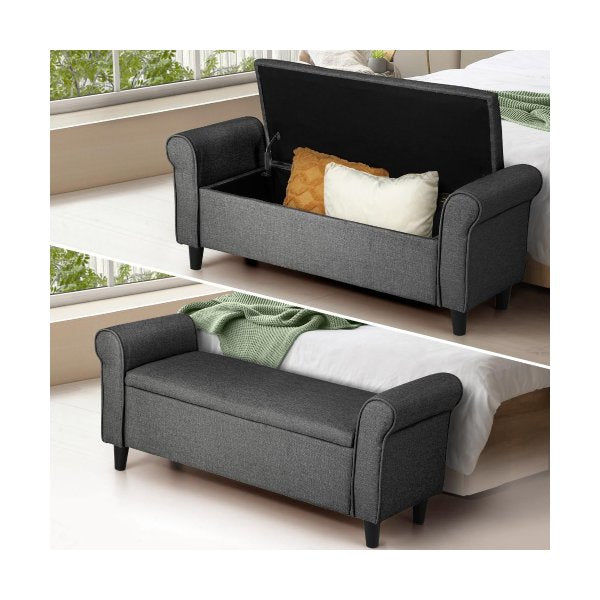 Storage Ottoman Linen Fabric Large Grey