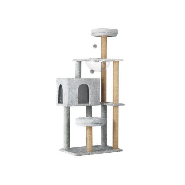 140cm Cat Tree, Grey Cat Tower Scratching Post