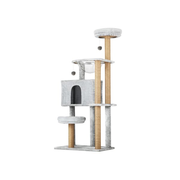 140cm Cat Tree, Grey Cat Tower Scratching Post