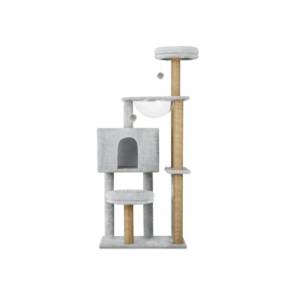 140cm Cat Tree, Grey Cat Tower Scratching Post