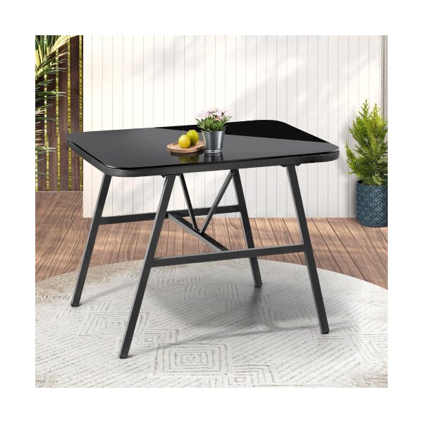 Outdoor Dining Side Table Glass Tabletop Grey