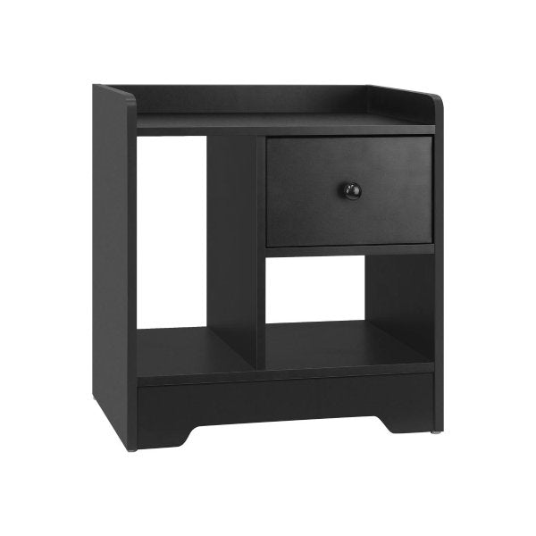 Bedside Table with Drawer & Storage Space Black