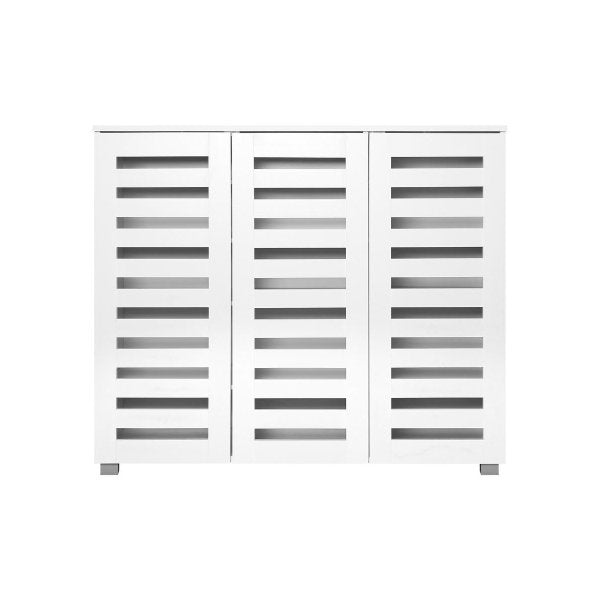 Shoe Storage Cabinet Slatted Doors Adjustable Shelves White
