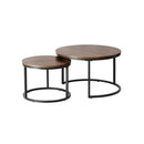 Set of 2 Nesting Coffee Table Round Walnut&Black