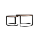 Set of 2 Nesting Coffee Table Round Walnut&Black