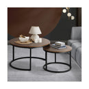 Set of 2 Nesting Coffee Table Round Walnut&Black