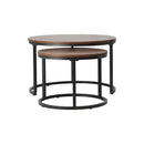 Set of 2 Nesting Coffee Table Round Walnut&Black
