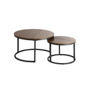 Set of 2 Nesting Coffee Table Round Walnut&Black
