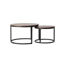 Set of 2 Nesting Coffee Table Round Walnut&Black