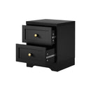 Bedside Table with Alloy Handles 2 Drawers Black