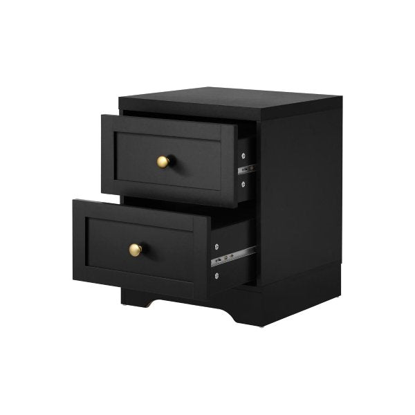 Bedside Table with Alloy Handles 2 Drawers Black