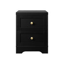 Bedside Table with Alloy Handles 2 Drawers Black