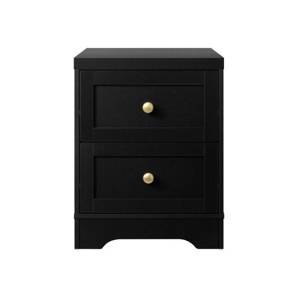 Bedside Table with Alloy Handles 2 Drawers Black