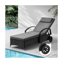 Sun Lounger with Wheels Black