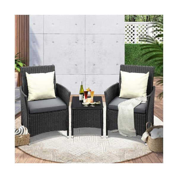 Outdoor Furniture Patio Chairs Table 3PCS Black