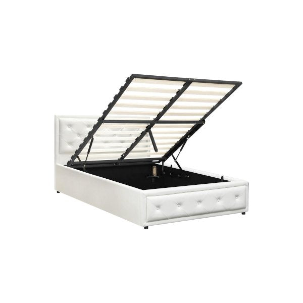 King Single Bed Frame with Storage Space Gas Lift White