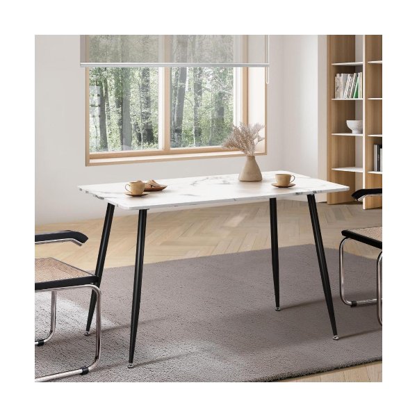 120cm Dining Table Rectangle Marble Finish Metal Legs