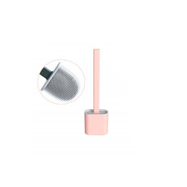 2Pcs Bathroom Silicone Bristles Toilet Brush With Holder Pink