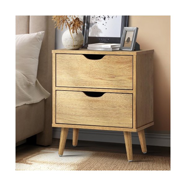 Bedside Tables 2 Drawers Air Gap Handle Black