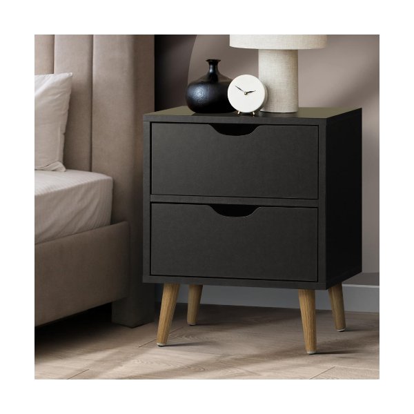 Bedside Tables 2 Drawers Air Gap Handle Black