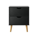 Bedside Tables 2 Drawers Air Gap Handle Black