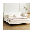 King Bed Frame Wooden Slats Boucle Fabric White