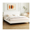King Bed Frame Wooden Slats Boucle Fabric White