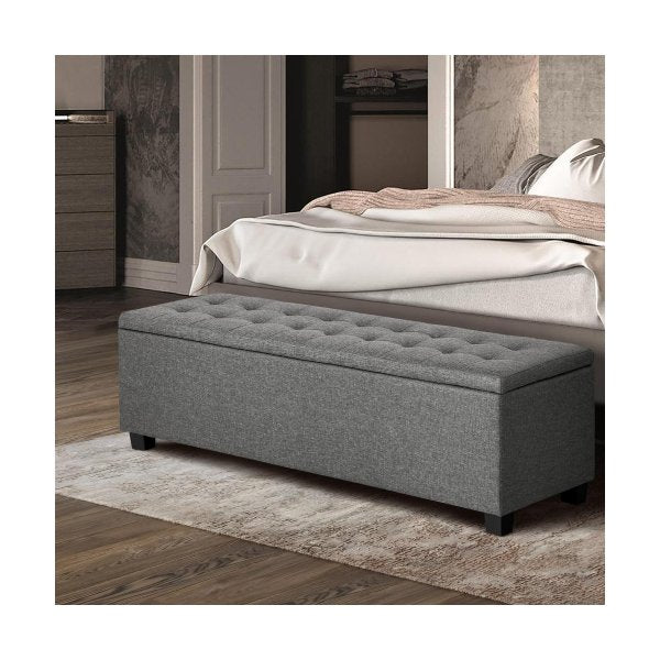 Storage Ottoman XL Faux Linen Grey