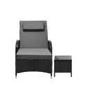Wheeled Sun Lounger with Table Patio Set Grey&Black