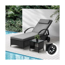 Wheeled Sun Lounger with Table Patio Set Grey&Black