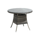 90Cm Outdoor Dining Table Glass Tabletop Grey Rattan