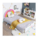Twin Size Kids Wooden Upholstered Platform Bed With Unicorn Pattern