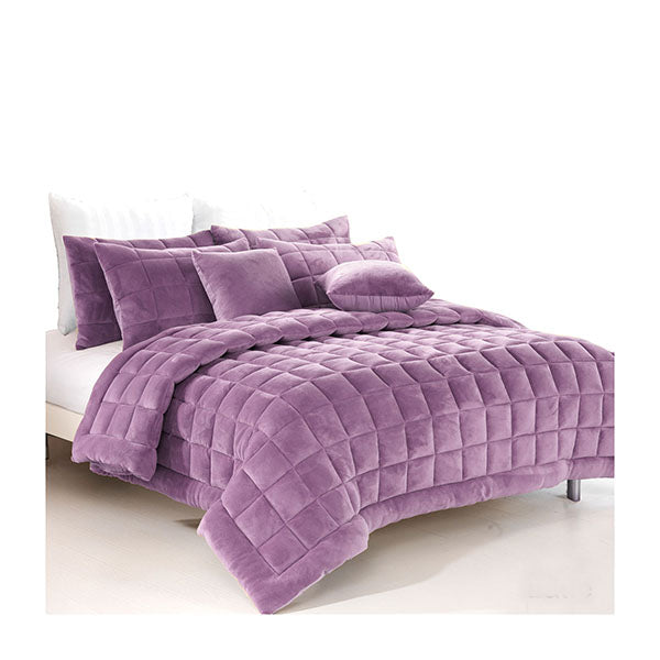Augusta Faux Mink Quilt Comforter Set Lilac King