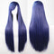 New 80Cm Straight Sleek Long Full Hair Wigs W Side Bangs Cosplay Costume Womens, Dark Blue
