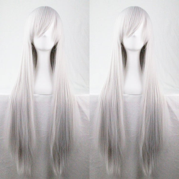 New 80Cm Straight Sleek Long Full Hair Wigs W Side Bangs Cosplay Costume Womens, Silver