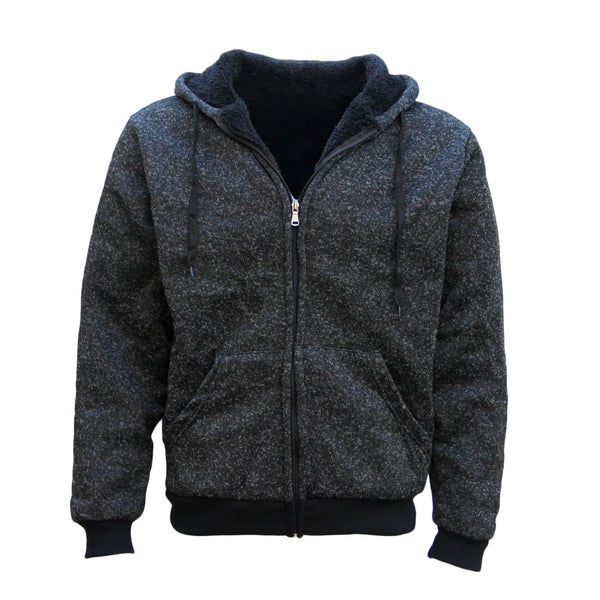 Men'S Thick Zip Up Hooded Hoodie W Winter Sherpa Fur Jumper Coat Jacket Sweater, Black, S