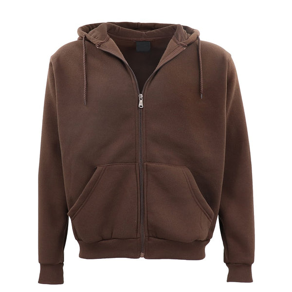 Adult Unisex Zip Plain Fleece Hoodie Hooded Jacket Mens Sweatshirt Jumper Xs-8Xl, Brown, S