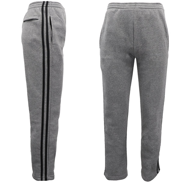 Men'S Fleece Casual Sports Track Pants W Zip Pocket Striped Sweat Trousers S-6Xl, Grey, L