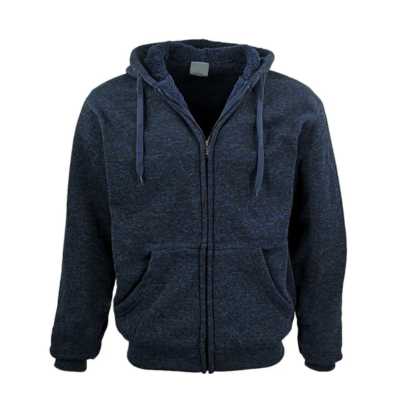 Men'S Thick Zip Up Hooded Hoodie W Winter Sherpa Fur Jumper Coat Jacket Sweater, Navy, 4Xl