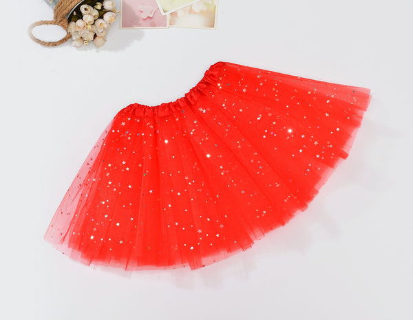 Sequin Tulle Tutu Skirt Ballet Kids Princess Dressup Party Baby Girls Dance Wear, Red, Adults