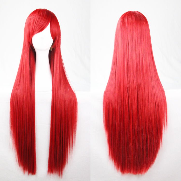 New 80Cm Straight Sleek Long Full Hair Wigs W Side Bangs Cosplay Costume Womens, Red