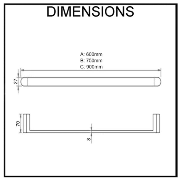 Fluid Stainless Steel Single Towel Rail 750mm Matte Black