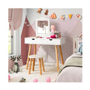 Wood Vanity Table Stool With 1 Rectangular Mirror And 2 Large Drawers